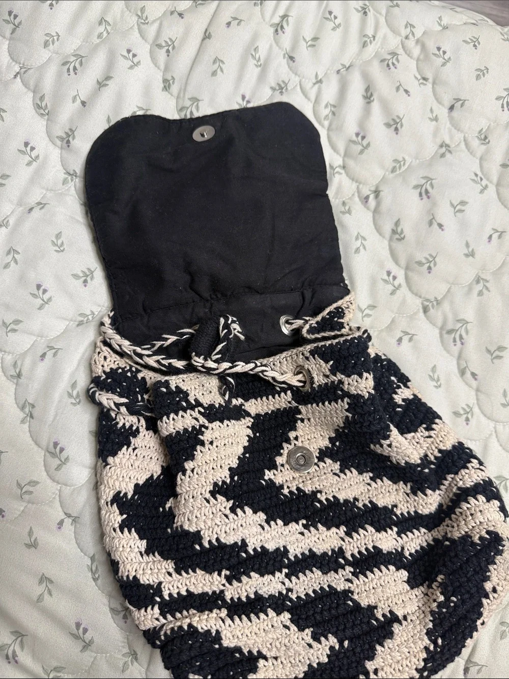 Black and Cream Crochet Backpack